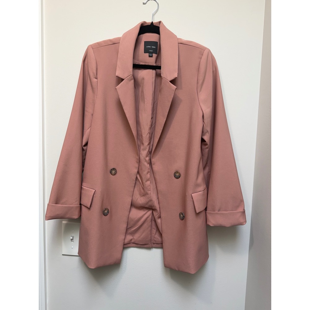Love Tree Womens Dusty Rose Double Breasted Blazer Jacket Large 80024JY